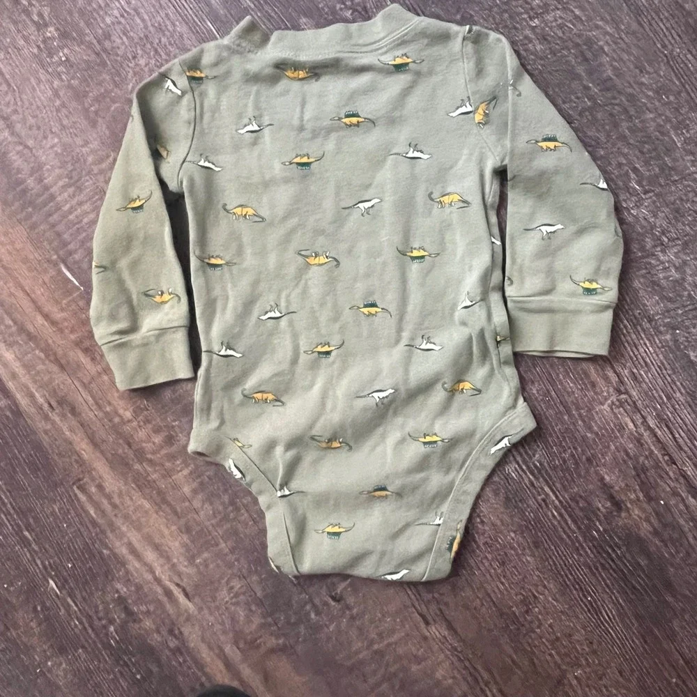 Carter's Dinosaur Bodysuit Long‎ Sleeve Pocket Green Cotton 12M